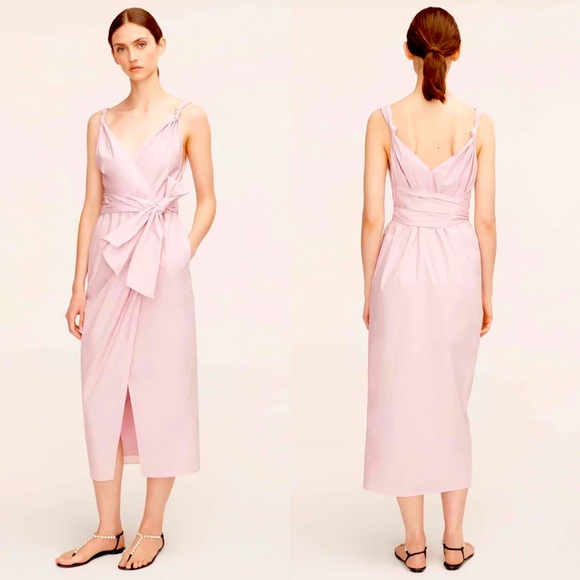 REBECCA TAYLOR Solid Poplin A-Line MIDI Wrap Belted V-Neck Dress Size 6 NEW